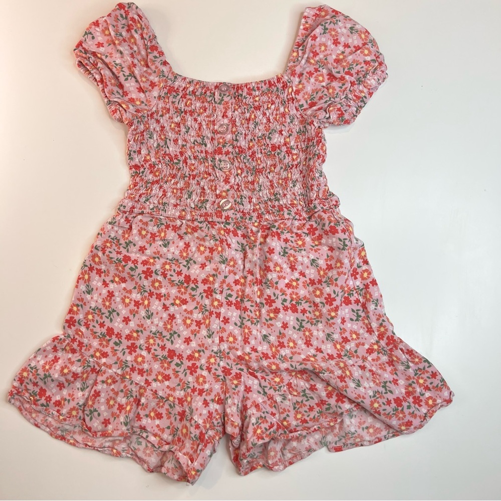 btween Pink and Red Floral Romper XS 3/4